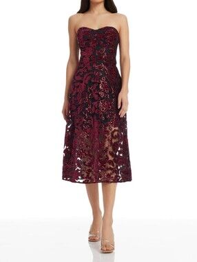 Dress The Population Sadie Strapless Sequin Floral A-line Midi Dress